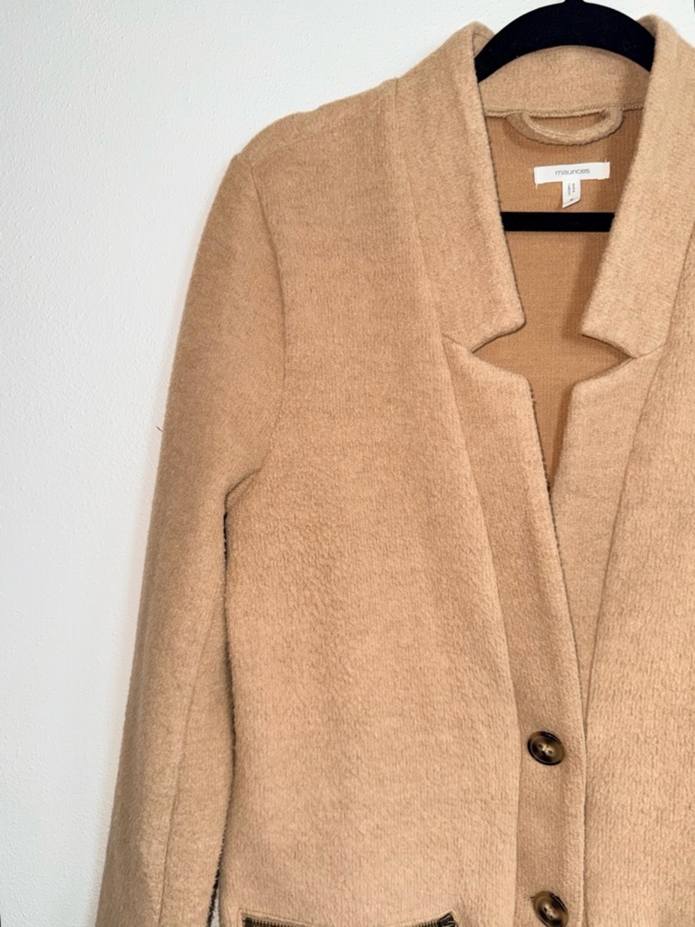 Maurices Solid Tan Button Front Jacket Zipper Pocket Plush Teddy Small Women’s - Picture 4 of 11